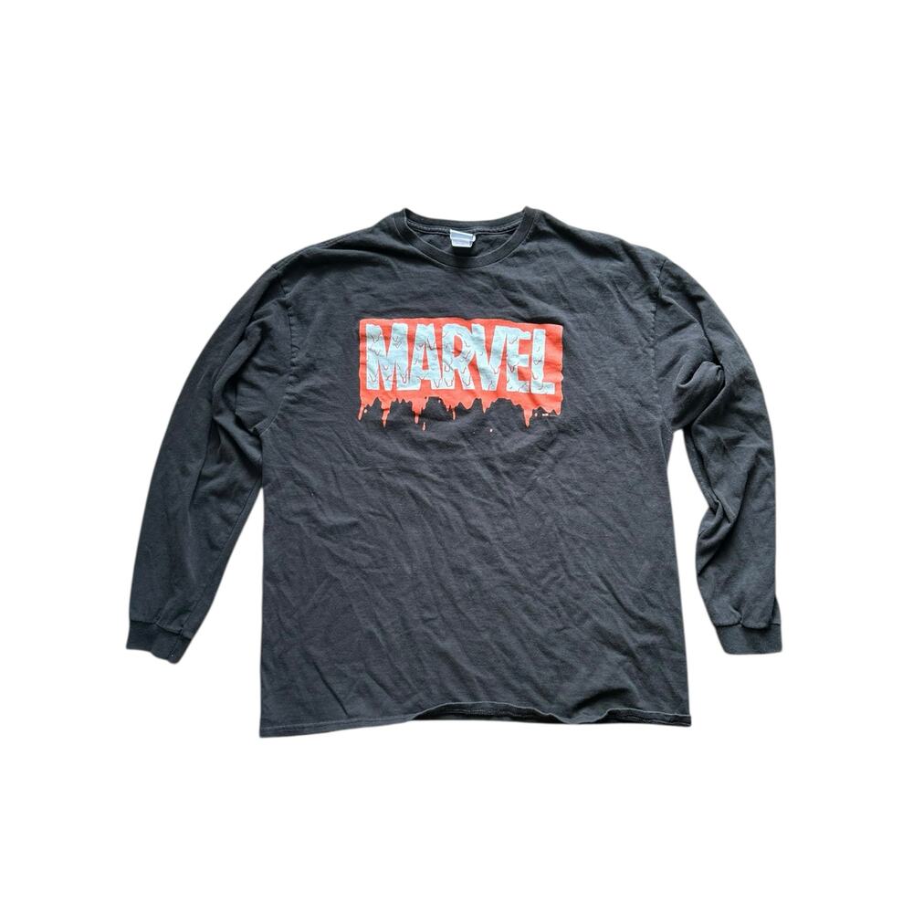 Junk Food Clothing Marvel Black “Drip Logo” Long Sleeve T-Shirt Size Large